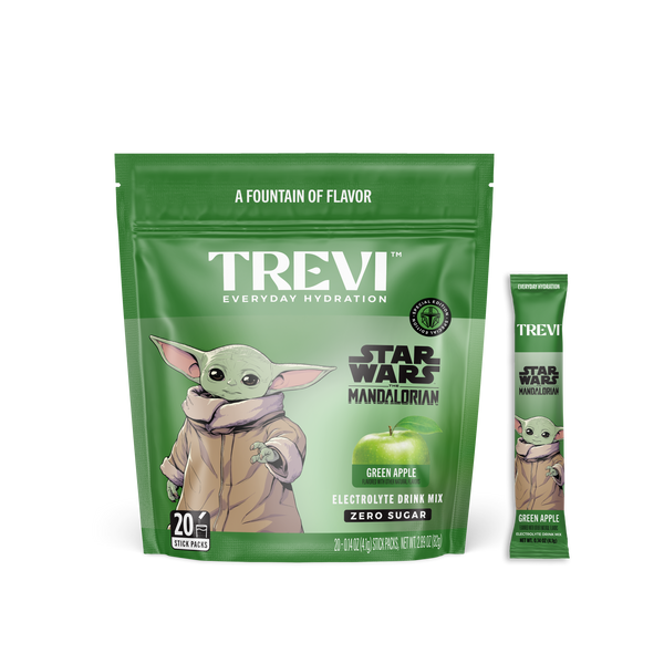 Everyday Hydration: 20 Stick Packs Sugar Free Electrolyte Drink Mix: The Mandalorian Grogu Green Apple