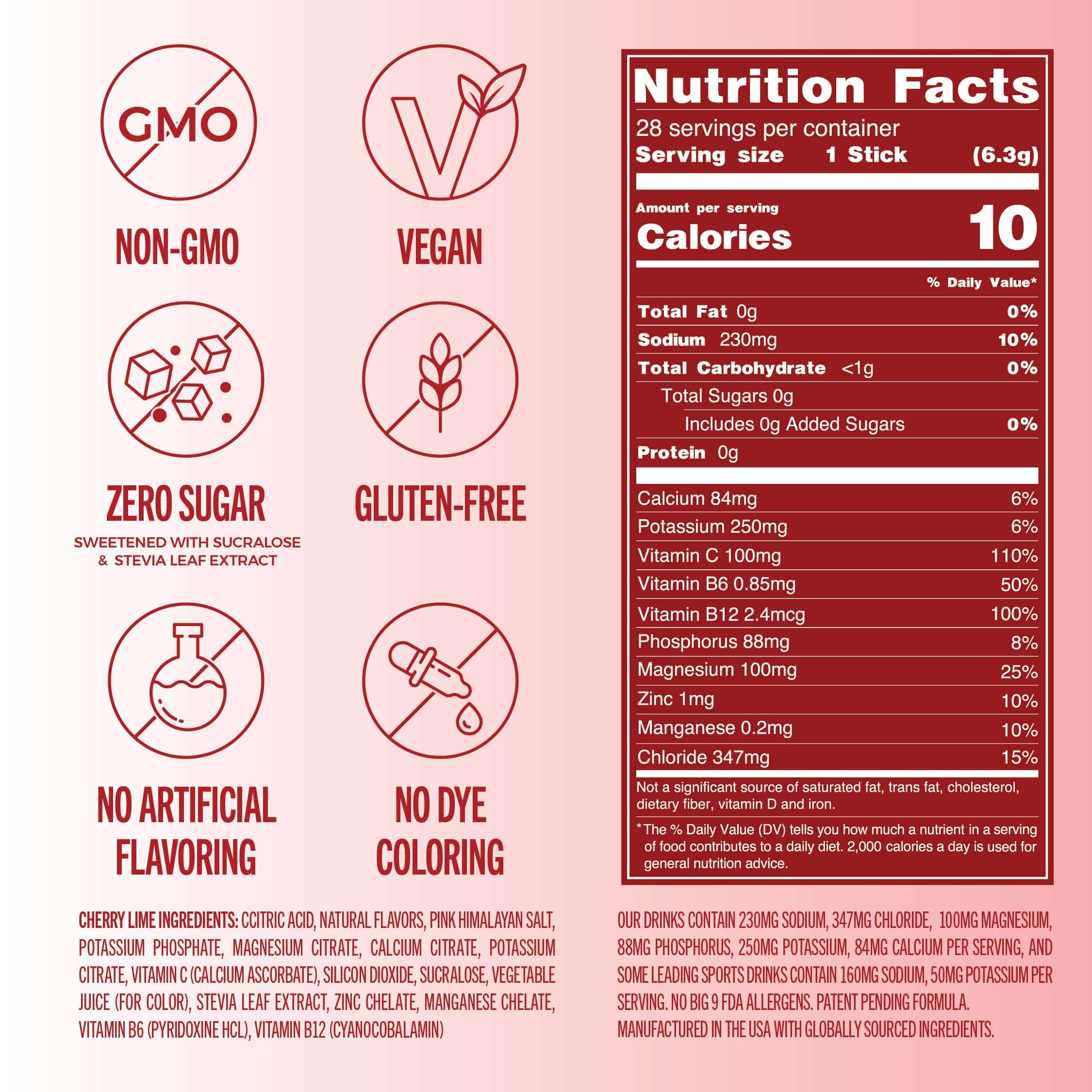 28 Count Sugar Free Cherry Lime Electrolyte Drink Mix