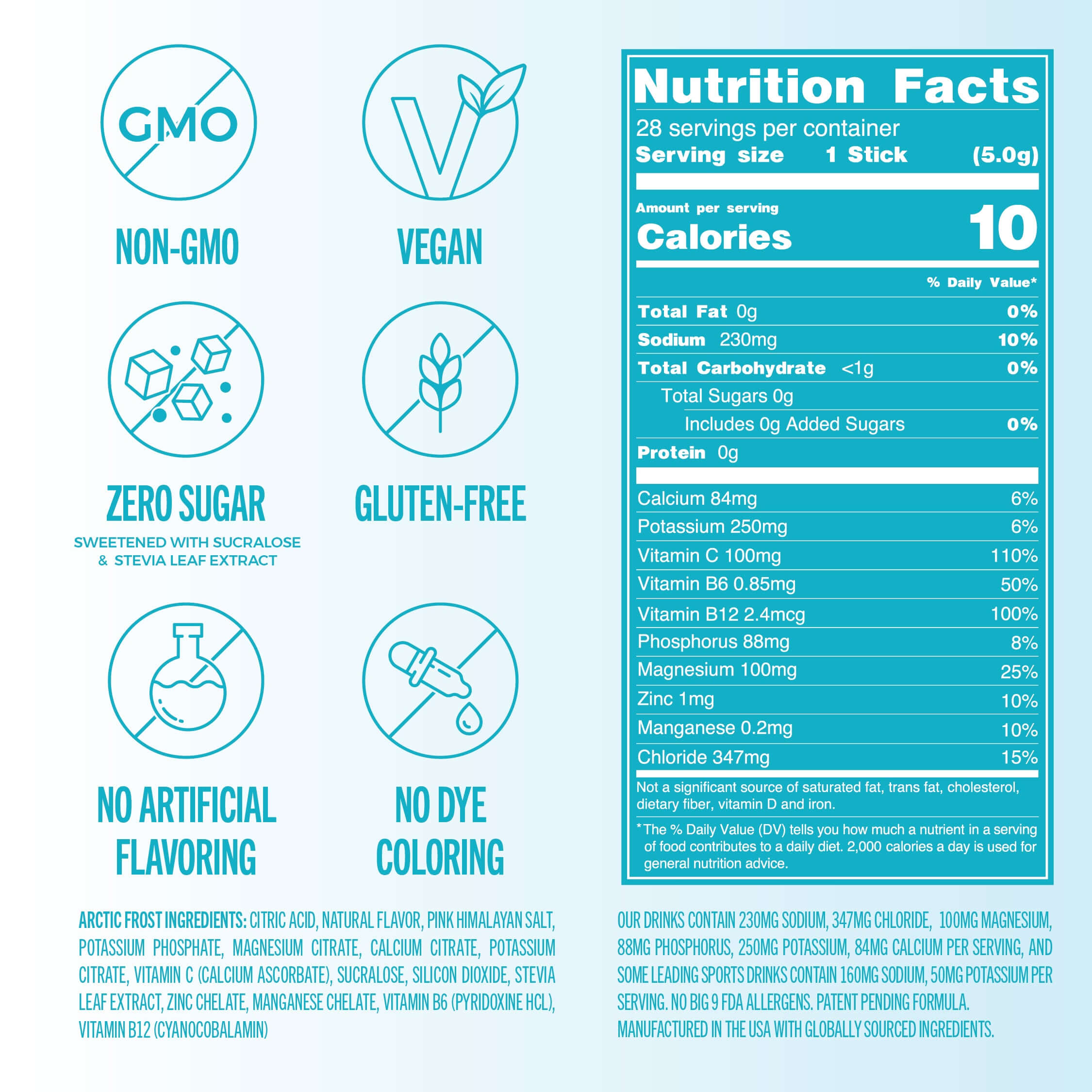 28 Count Sugar Free Arctic Frost Electrolyte Drink Mix