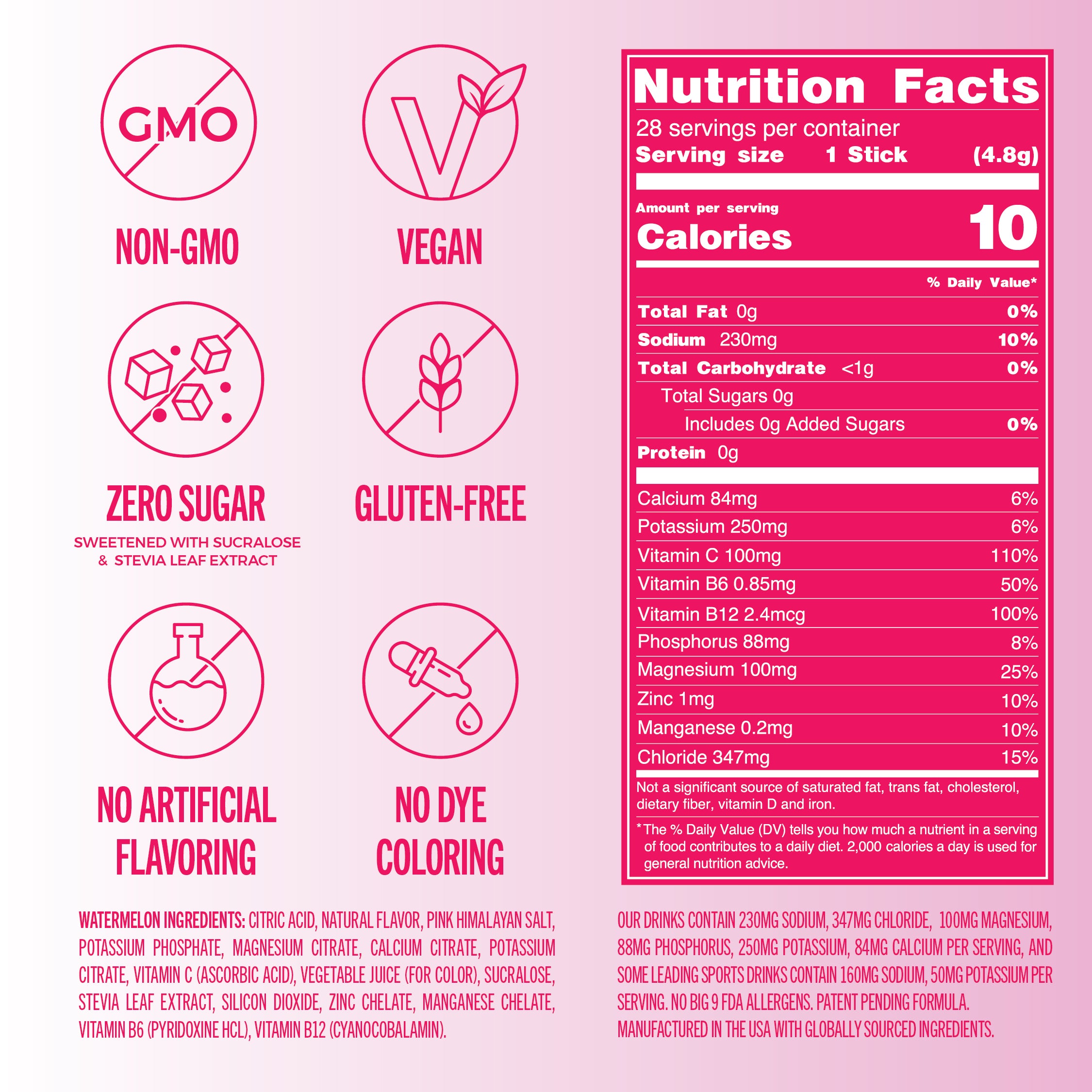 Everyday Hydration: 28 Count Sugar Free Electrolyte Drink Mix: Watermelon