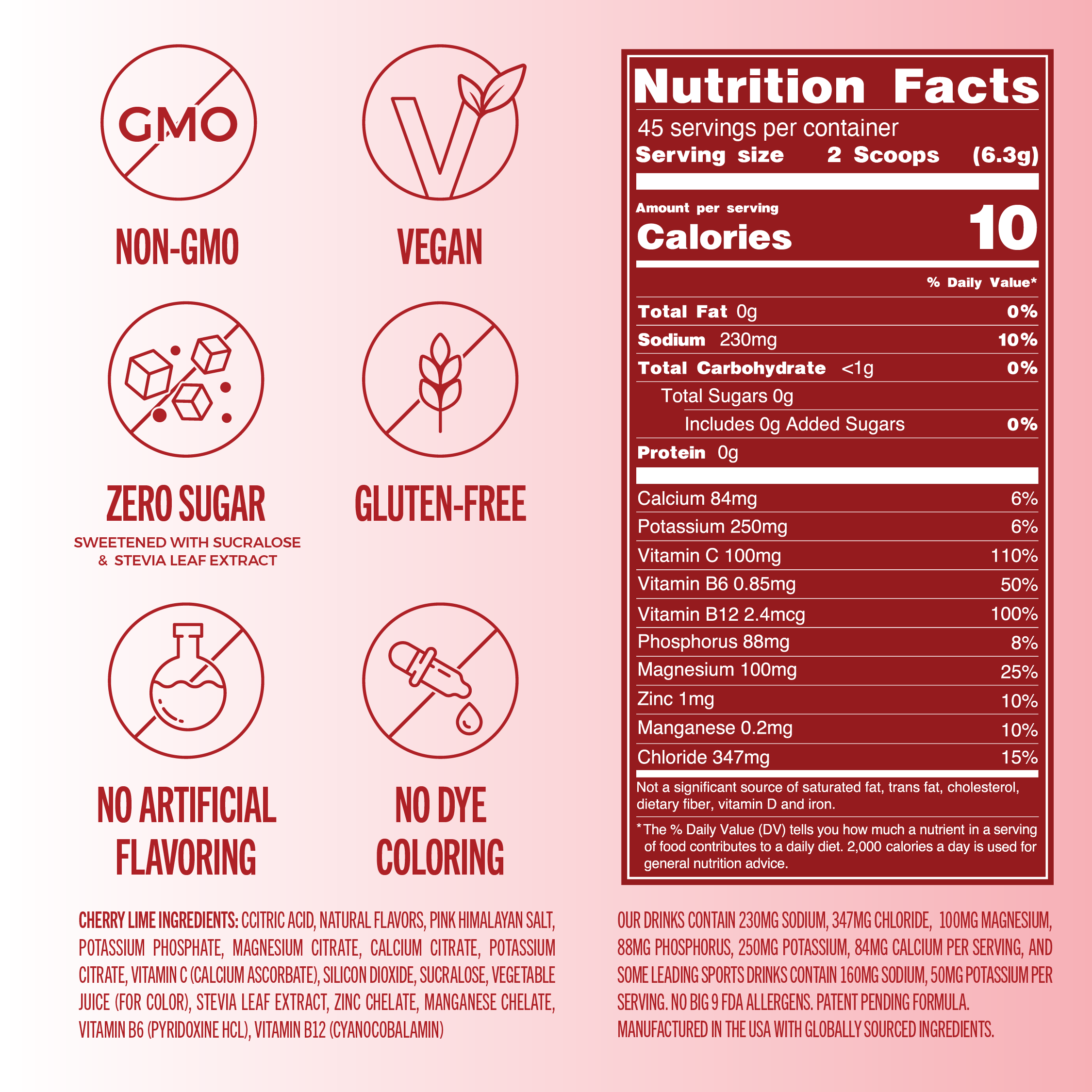 Everyday Hydration: 45 Serving Tub Sugar Free Electrolyte Drink Mix: Cherry Lime