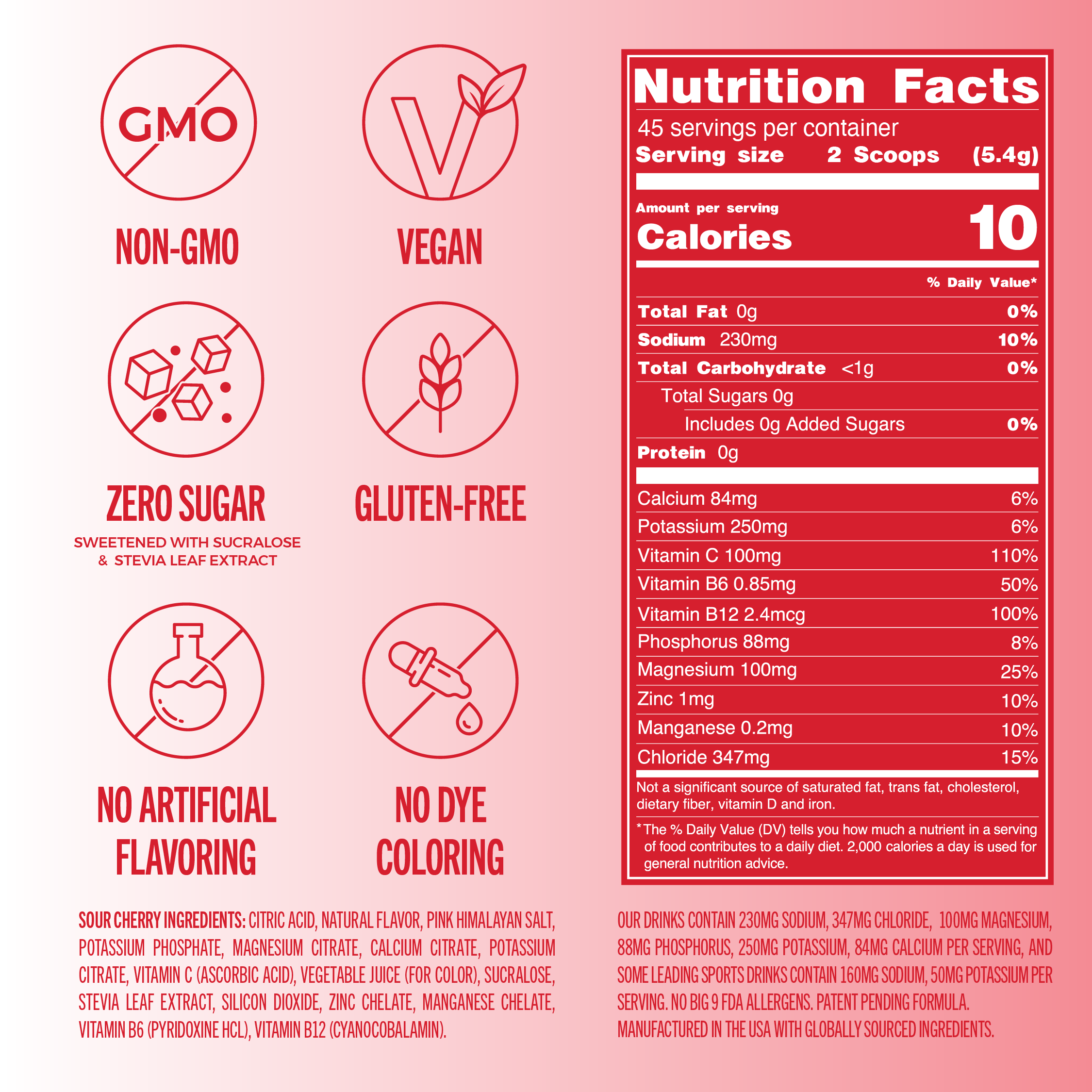 Everyday Hydration: 45 Serving Tub Sugar Free Electrolyte Drink Mix: Sour Cherry