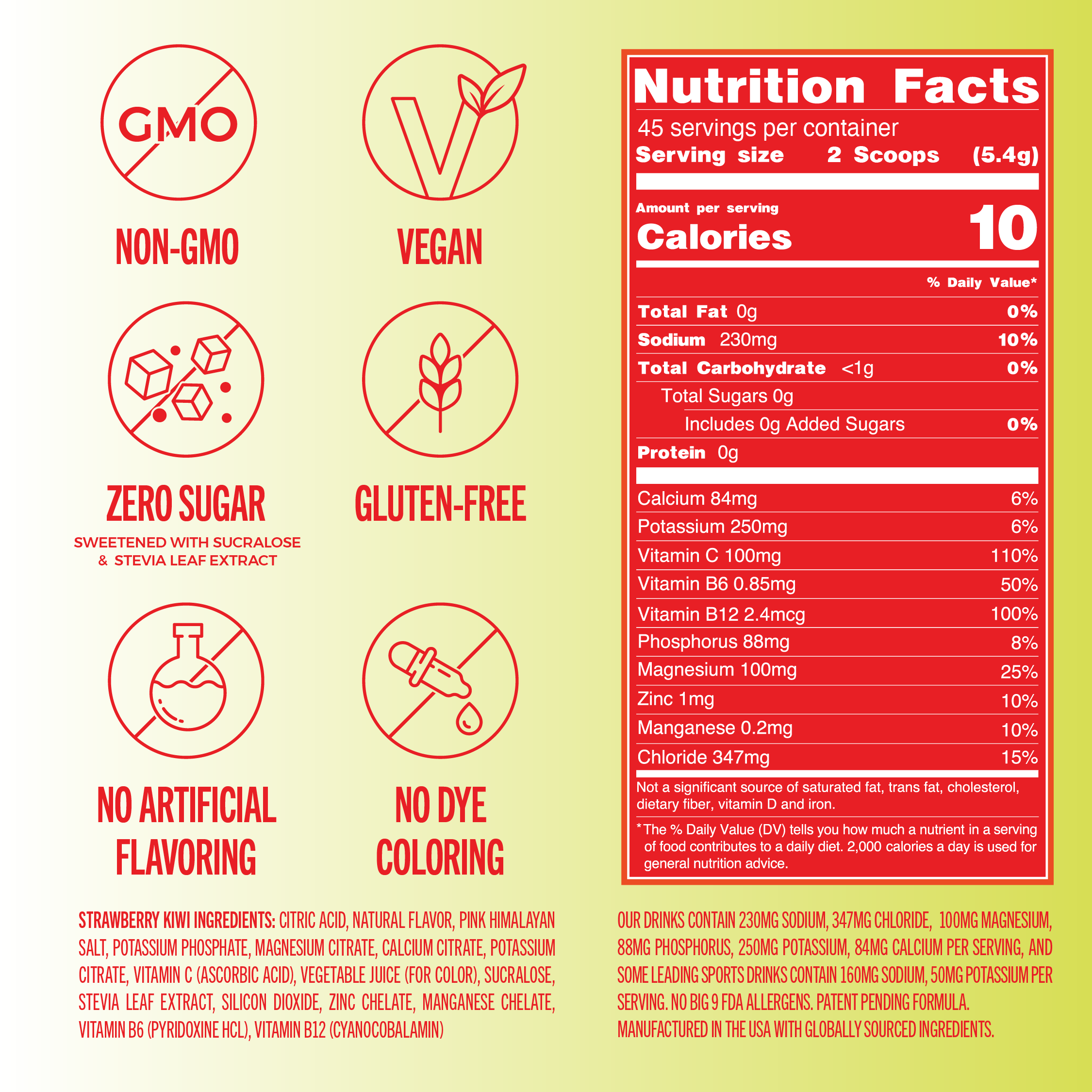 Everyday Hydration: 45 Serving Tub Sugar Free Electrolyte Drink Mix: Strawberry Kiwi