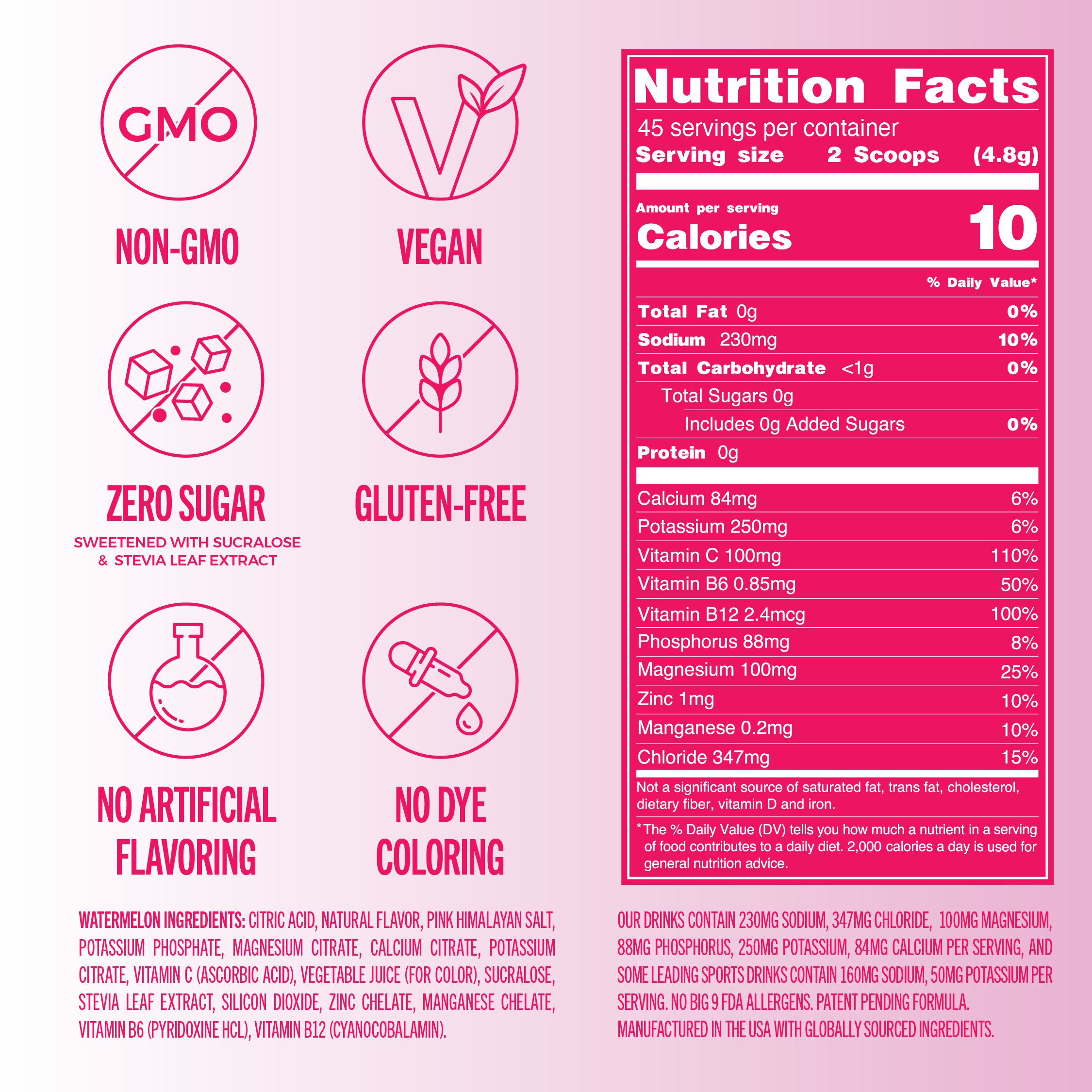 Everyday Hydration: 45 Serving Tub Sugar Free Electrolyte Drink Mix: Watermelon